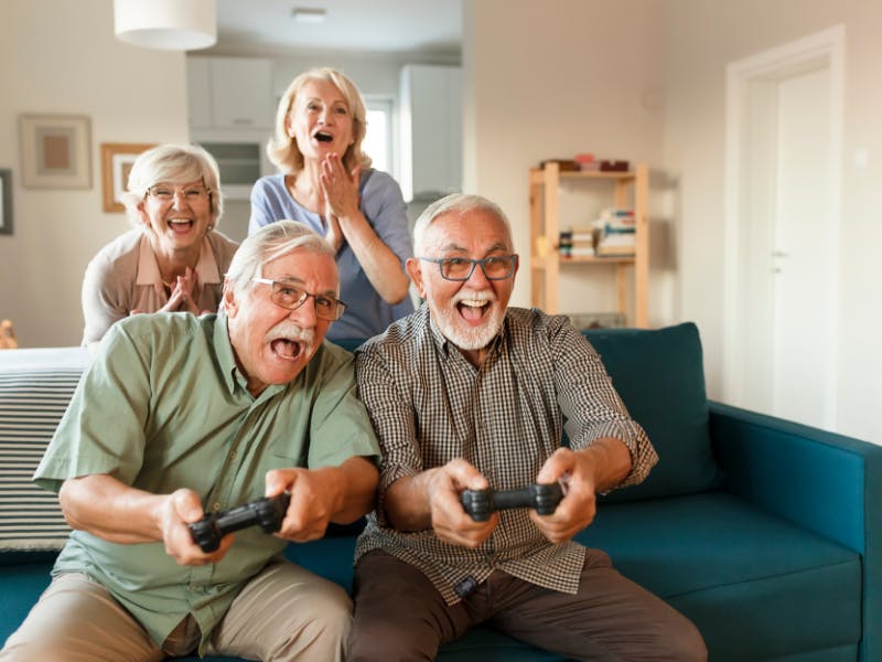 seniors playing a video game